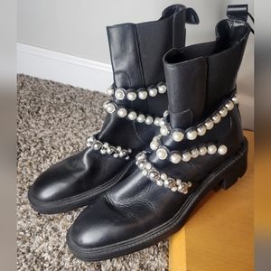 Sz 10 black Zara pearl moto boots